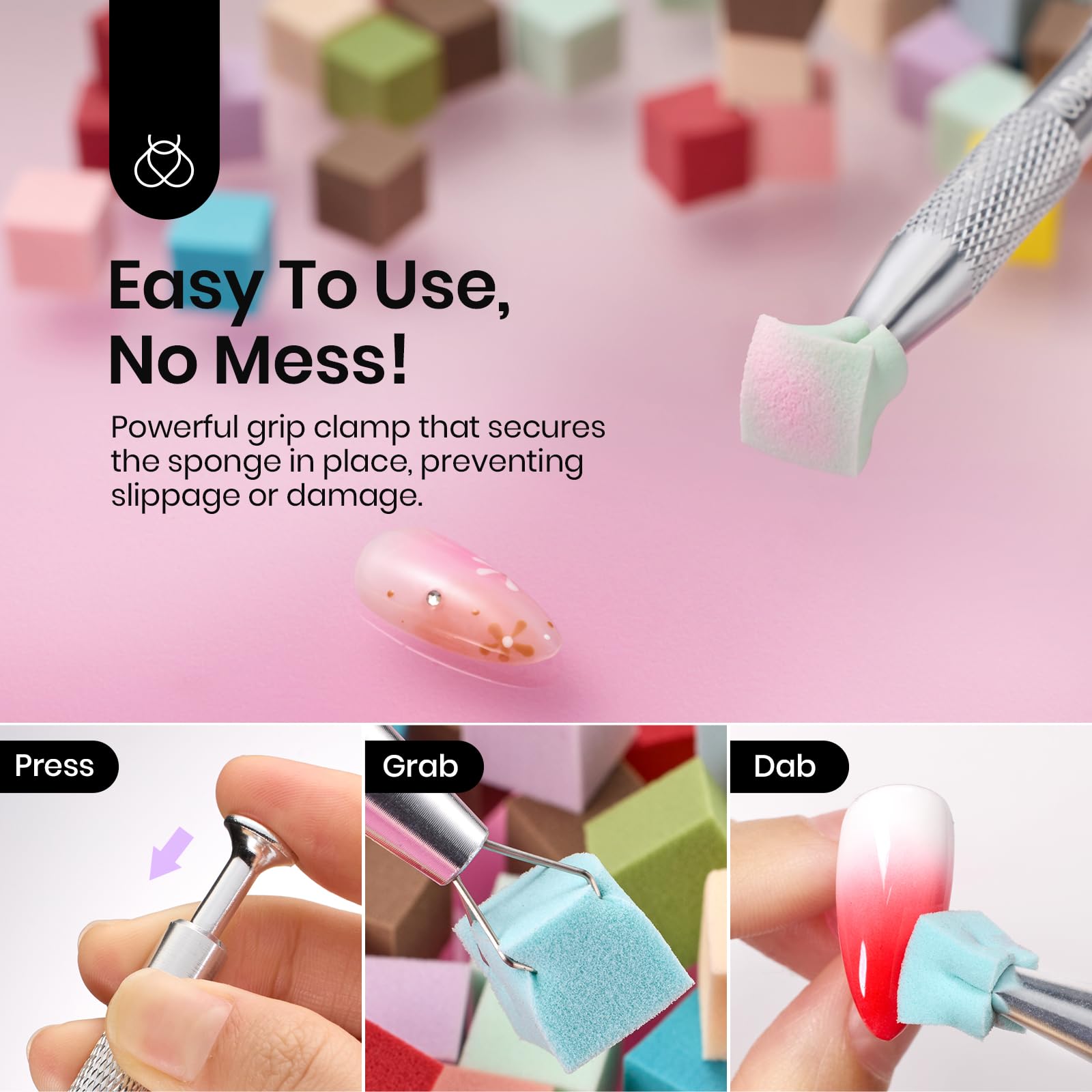 Beetles 204Pcs Soft Nail Sponges for Ombre, Colorful Nail Art Sponges With Grabbing Pen, Aura Nails, Ombre Nail Brush, Manicure Nail Art Tool, Professional Accessories Supplies Nail Art DIY Home Salon - Image 5