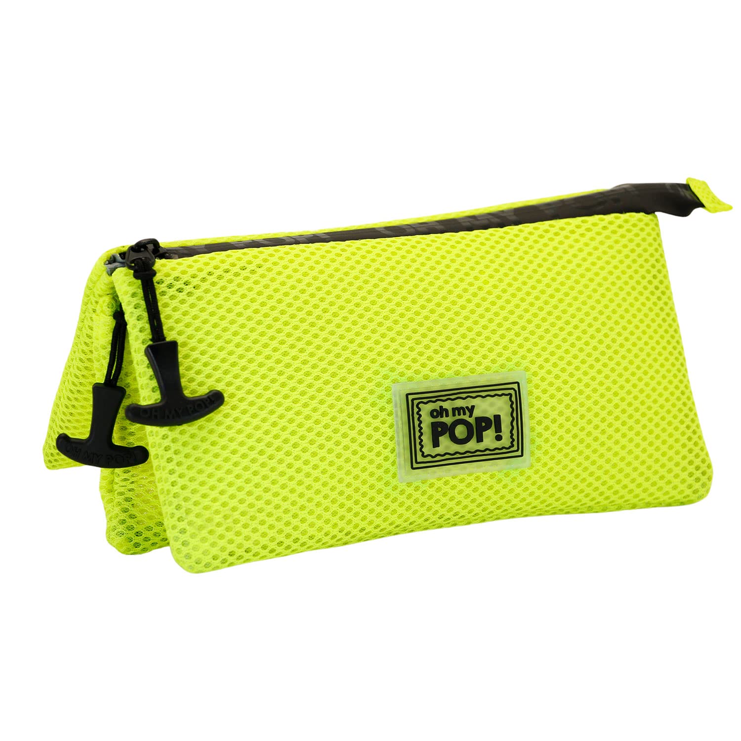 Oh My Pop! Yellow Neon-Mesh Triple Pencil Case, Yellow