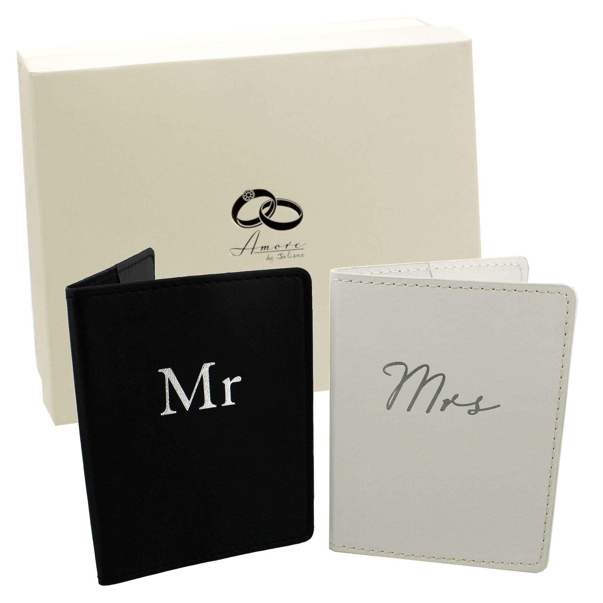 Amore Set of 2 Mr & Mrs Black and White Passport Holders Honeymoon