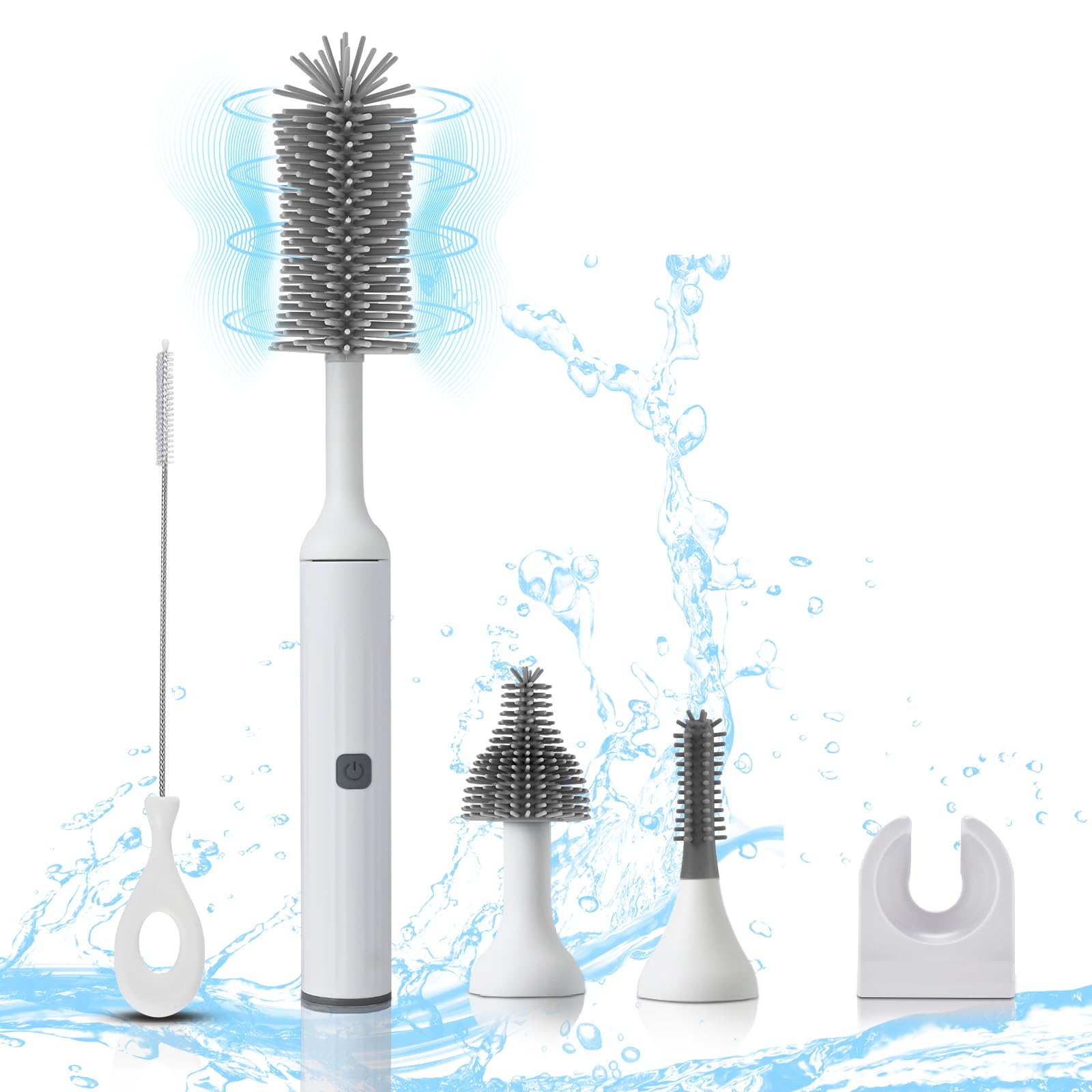 Photo 1 of WHNL Electric Baby Bottle Brush Set with Rechargeable Electric Bottle Brush Cleaner and Replaceable Silicone Bottle Brushes and Straw Brush Cleaner, Waterproof Multi-Purpose Cleaning Brush (White)