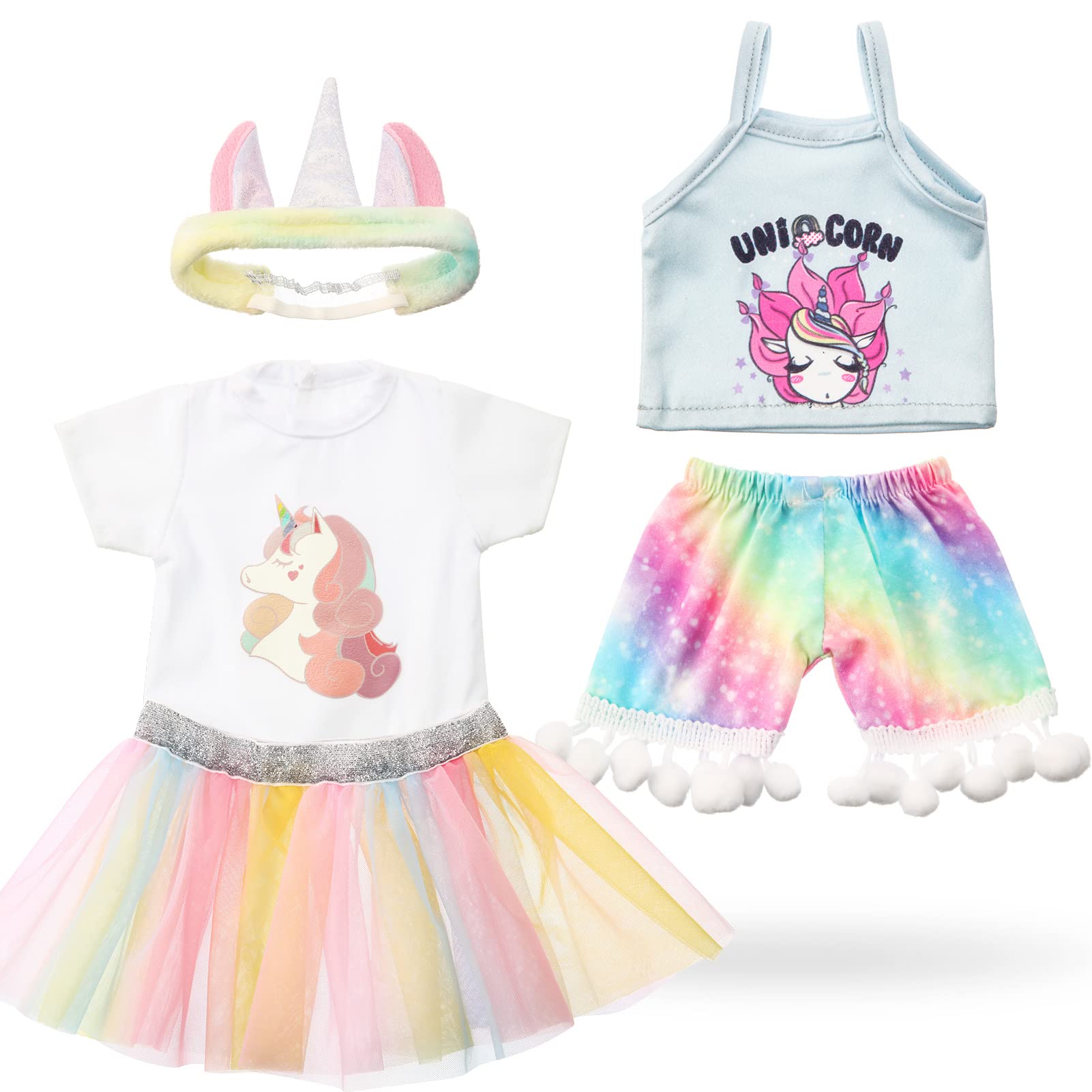 Photo 1 of Set of 2 Summer Teddy Bear Clothes Cap & Gow Outfit Fits Make Your Own Most 14" - 18" Bear Plush Stuffed Animal Outfit Pet Dog Doll Cap and Gown Build a Bear Clothe(Unicorn Style, Fit 14"-18")