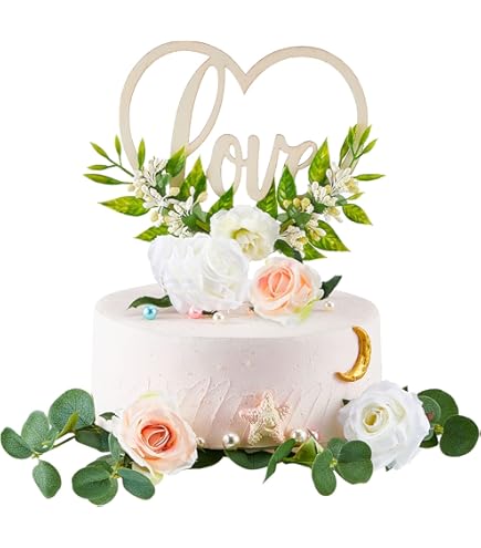 Wavwavw 45 Pcs Flower Wedding Cake Topper Decorations Set Artificial Rose Eucalyptus