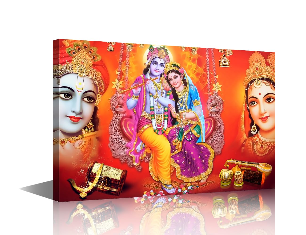 TUMOVO Lord Krishna Poster Wall Decor Ganesha Art Paintings Wall Art for Living Room Hindu God Artwork 1pcs India Religious Prints on Canvas House Modern Decor Framed Ready to Hang 18x12in