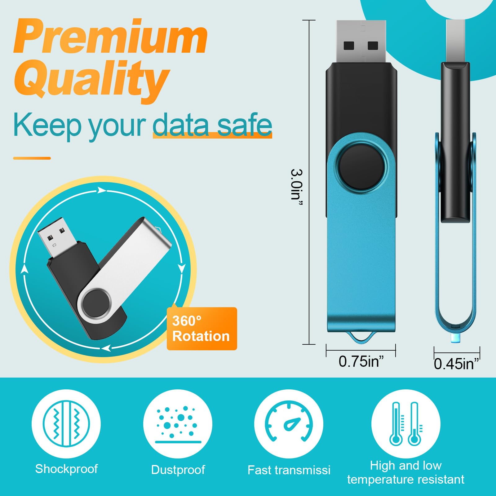 Kepmem 32GB USB Stick Pack of 10 USB 2.0 Memory Sticks Bulk, Metal 32 Giga Flash Drive Swivel Pendrive Portable Keychain Pen Drives 32 GB Colorful Multipack U Disk for Data Storage Paper Works