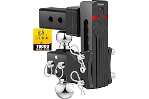Airbird Anti-Rattle Adjustable Trailer Hitch Ball Mount, 2.5-Inch Receiver, 5-Inch Drop, 2 and 2-5/16-Inch Balls, 18,000 LBS, Truck Hook Dual Balls Mount for Towing RVs and Motorcycles