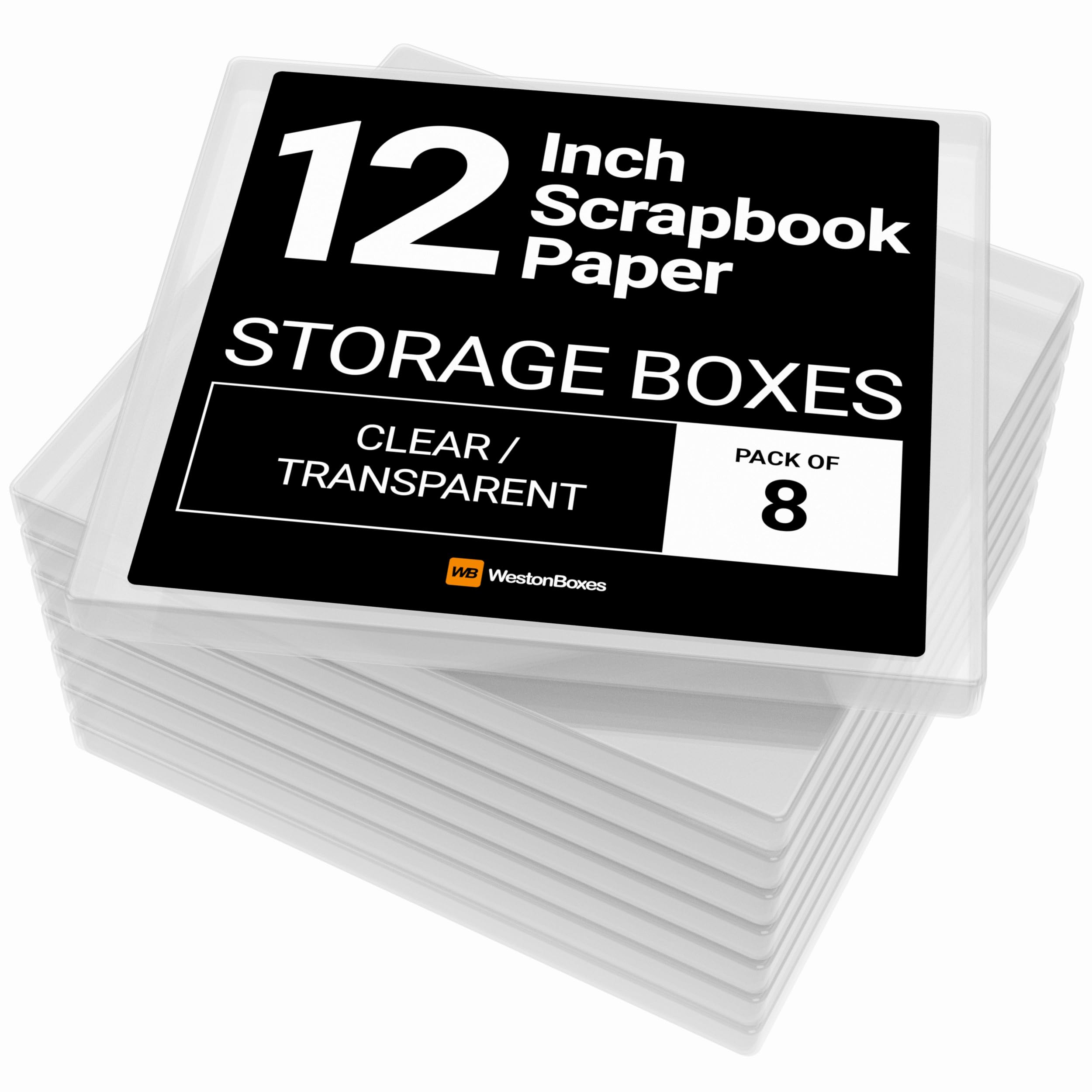 WestonBoxes 12x12 (12.5 x 13.5 Inch / 31 x 33.5cm) Plastic Storage Box for Scrapbooking and Paper Crafts - 2.6 Litre Volume (Pack of 8)