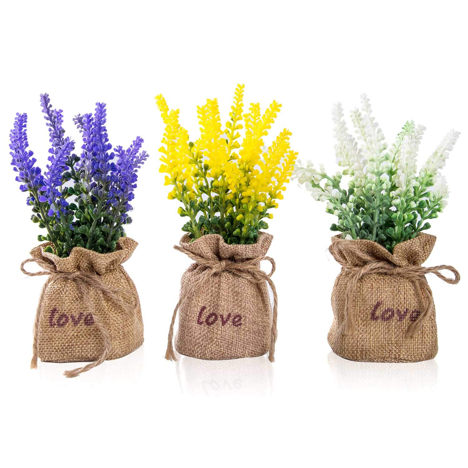 TFORESTER Mini Artificial Plants Plastic Lavender for Farmhouse Living Room Office Desk Shelf Home Decorโ Set of 3