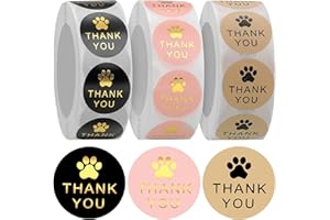 OUTUS 1500 Pieces Round Kraft Paw Print Thank You Labels Stickers, Dog Paw Print Thank You Labels for Shipping Mailers, Bags, Boxes, Tags, Greeting Cards, Present for Sealing and Decoration, 3 Rolls