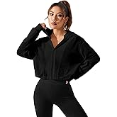 SweatyRocks Women's Zip Up Drawstring Hem Cropped Hoodie Mesh Workout Sports Track Lightweight Jacket