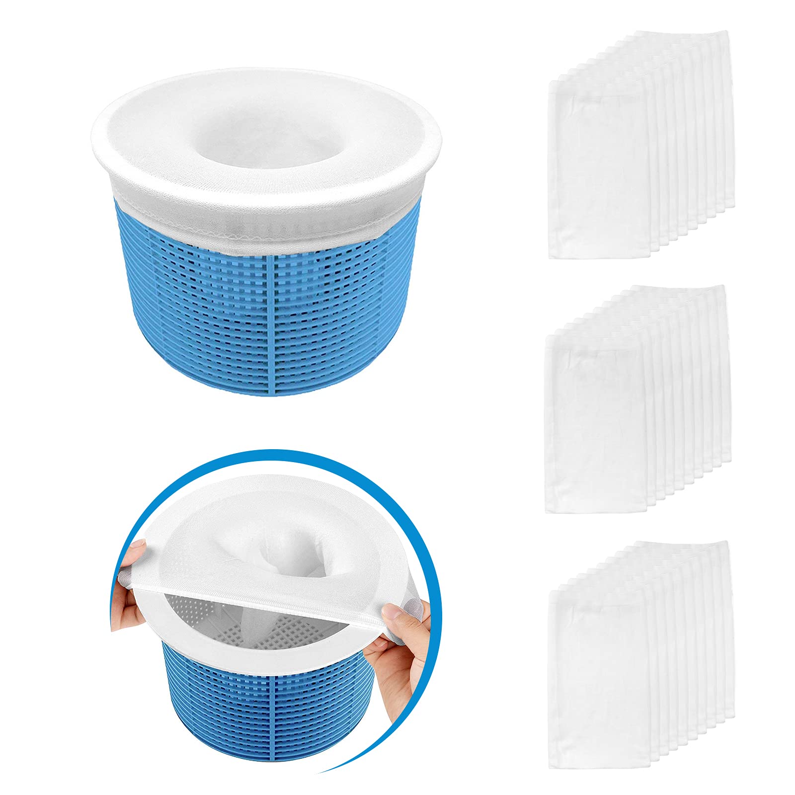 Aiglam 30 Pack Pool Skimmer Socks, Pool Filter Saver Socks Net for Filter Skimmer Basket, Ultra fine Mesh Screen Liner for Swimming Pool Basket