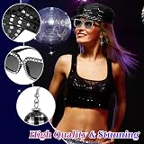Dreamtop 3Pcs Sequin Black Hat Sunglasses Earrings Party Set for Abba 70s view 4