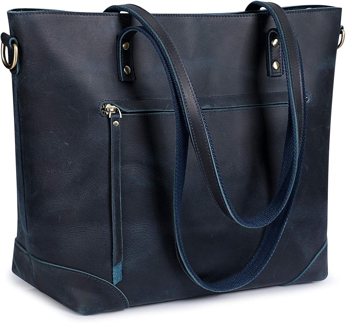 S-ZONE Vintage Genuine Leather Shoulder Laptop Bag Work Totes for Women Purse Handbag with Back Zipper Pocket