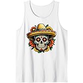 Sugar Skull with Sombrero DE Los Muertos Mexico Day Tank Top