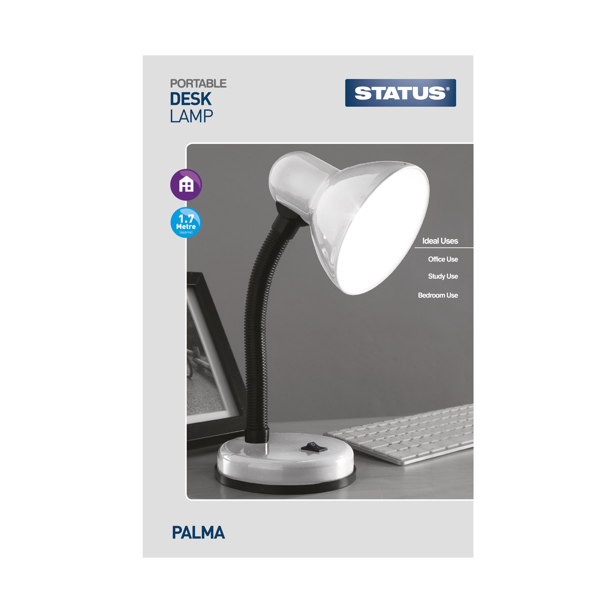 Status Palma Desk Lamp, Flexible, Silver Desk Lamp, Study, Office, Bedroom, SBDL2028ESSLV16