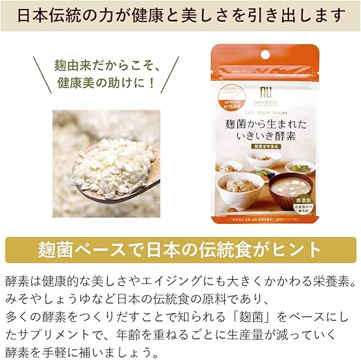 Amazon 麹菌から生まれたいきいき酵素 410mg 30カプセル ニホンドウ 薬日本堂 nu nihondo マルチ酵素
