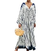 OHOXOE Women's Kaftan Dress Plus Size Moo Moos Print Batwing Sleeves Beach Cover Up for Swimsuit, Lightweight Caftan Dress