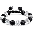 Black Navy Blue Gold Tone Bead Pave Crystal Ball Bracelet Women for Men Cord String Adjustable 12MM