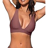 CUPSHE Women's Bikini Top V Neck Triangle Top Wide Straps Cross Back Lace up