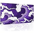Japanese Purple White Wave Gaming Mouse Pad XL Cartoon Sea Texture Extended Large Desk Cover Big Table Mat Non-Slip Rubber Base Stitched Edge Long Keyboard Playmat Office,24x14 in,60x35cm