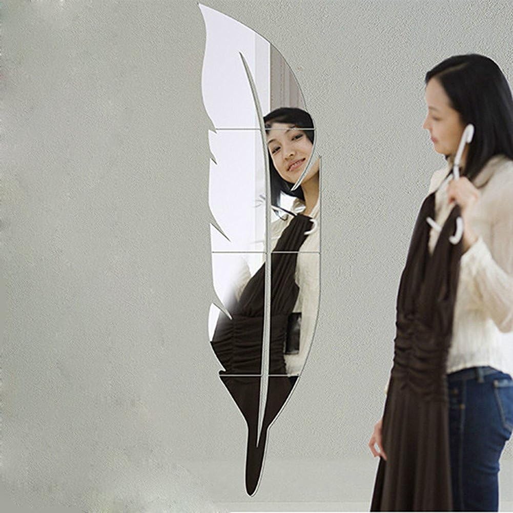 Qaurora Modern DIY Feather Mirror Wall Stickers Acrylic Fashion 3D Home Decal Living Room Murals 48 x 12 inches (120 x 30cm)(Left) - Image 5