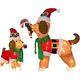 Afirst Christmas Dog Lighted Decorations, 2 Pack Lighted Up Xmas Dog Outdoor Lighted Holiday Displays Gift for Home Garden Party Yard Porch Decor