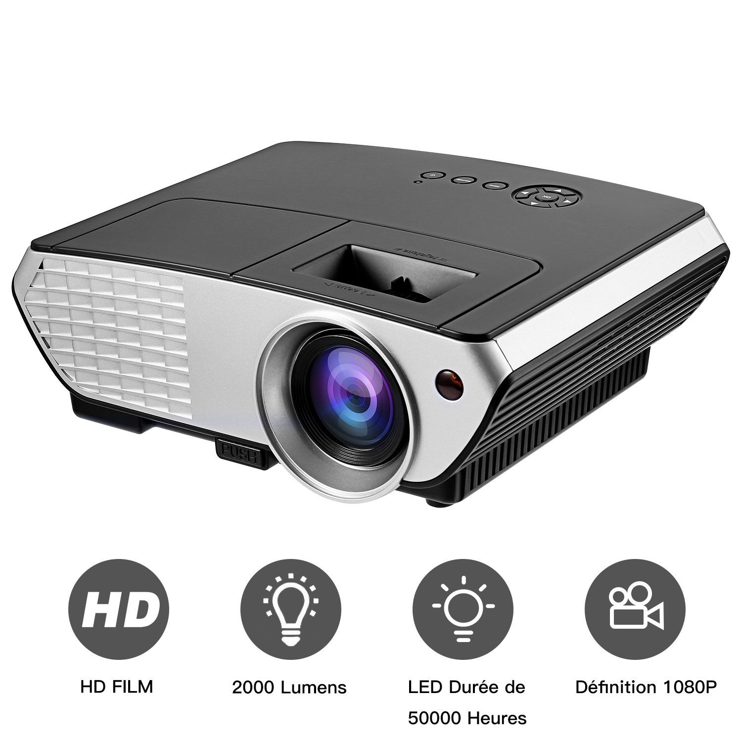 Vidéoprojecteurs Portable, Footprintse Projecteur Support 1920x1080p 2000 Lumens-Multimédia Portable Mini LED 72W-Durée de Vie Plus de 50000 heures Projecteur Led Support HDMI / VGA / AV / USB