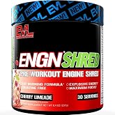 EVL ENGN Shred Thermogenic Pre Workout Powder Drink Mix - Cherry Limeade | Creatine-free pre-workout formula supports energy, focus, stamina and thermogenic performance - Cherry Limeade