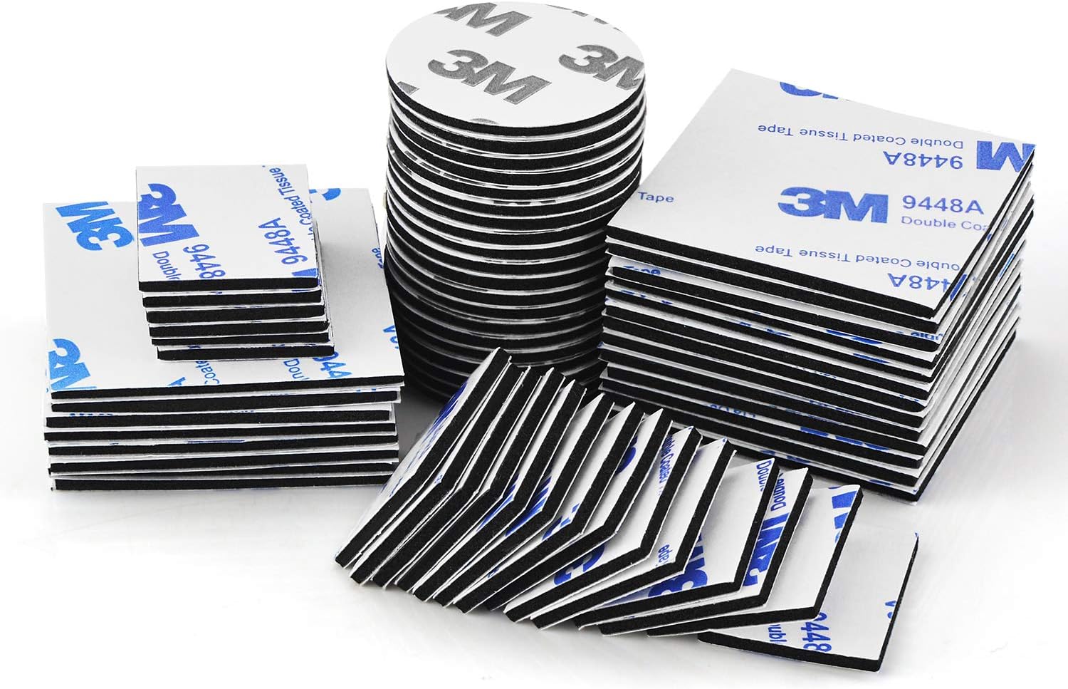 Double Sided Sticky Pads, 60 Pcs Black Squares and Round Double Adhesive Foam Pads Strong