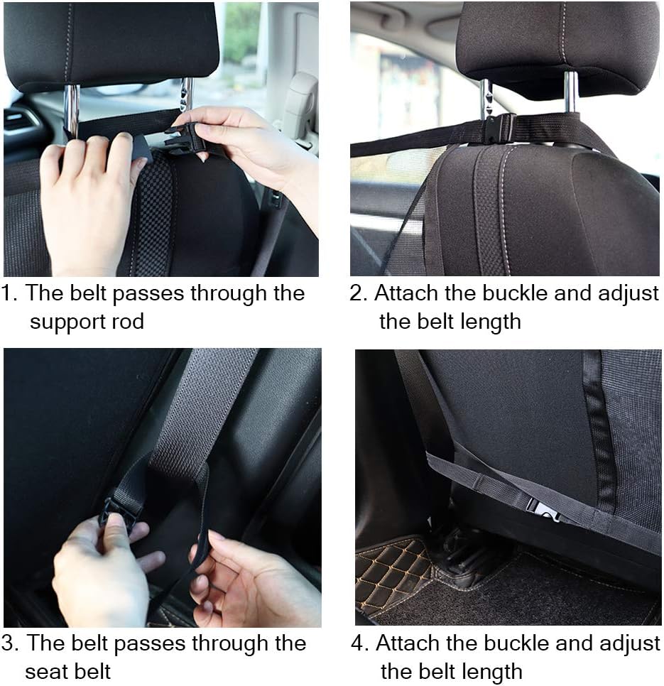 Car Dog Net Barrier, Through Vehicle Small Mesh Barrier to Keep Dogs and Pet Hair Out of Front Seat, with Adjustable Pet Car Seat Belt - Image 4