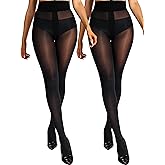 HOTBOSS Unbelievable Durability Tights, Rip Resistant Pantyhose, 2Pcs Semi Sheer High Waist T-Crotch Pantyhose for Women