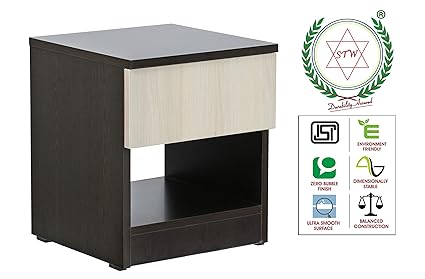 STW Startechwood Pre-Laminated Particle Board Bedside/End/Corner Table with Drawer (35.5 x 35.5 x 41 cm, Natural Wenge and Cream Cross Canvas)