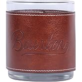 Barrel Down South Derby Faux Leather Sleeve Rocks Glasses - 11 oz Double Old Fashioned Drinking Glass - Bourbon Whiskey Cup - Gifts For Men (Bourbon Word)