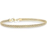 Miabella 18K Gold Plated 925 Sterling Silver Italian 4mm Mesh Link Chain Bracelet for Women 925 Italy