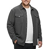 SONICDEGREE Men's Waffle Corduroy Shirt Jacket Big and Tall Shacket Button Down Textured Overshirt with Flap Pockets, 3XL-8XL