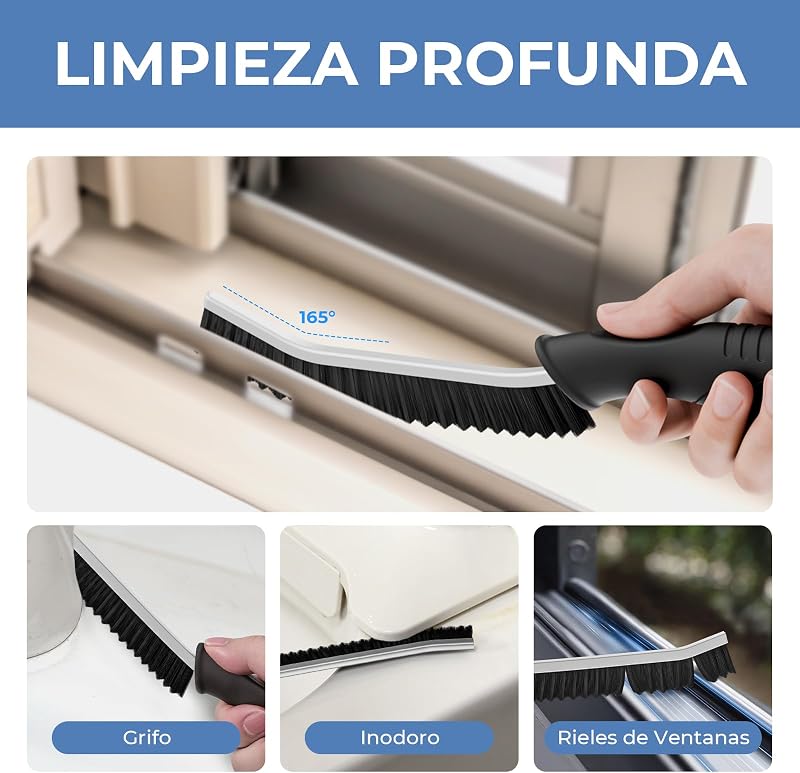 Cepillo de Limpieza de Grietas con Mango Ergonómico (3, Negro)