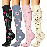 BLONGW Compression Socks for Women & Men Circulation (4 Pairs) 15-20 mmHg is Best Support for Nurses Running Hiking Travel