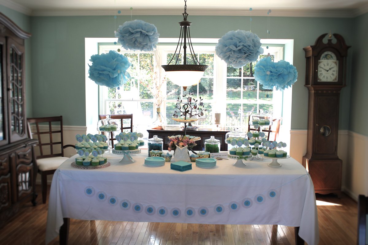 Nursery Decoration Bridal Shower Decorations Birthday Party Turquoise Baby Blue White Party Decoration Tissue Paper Paper Pom Pom For Baby Shower