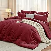 MUXHOMO 7 Pieces King Comforter Set, Soft Bed in a Bag King Size, All Season Bedding Set with Comforter, Flat Sheet, Fitted Sheet, Pillowcases & Shams, Burgundy Red