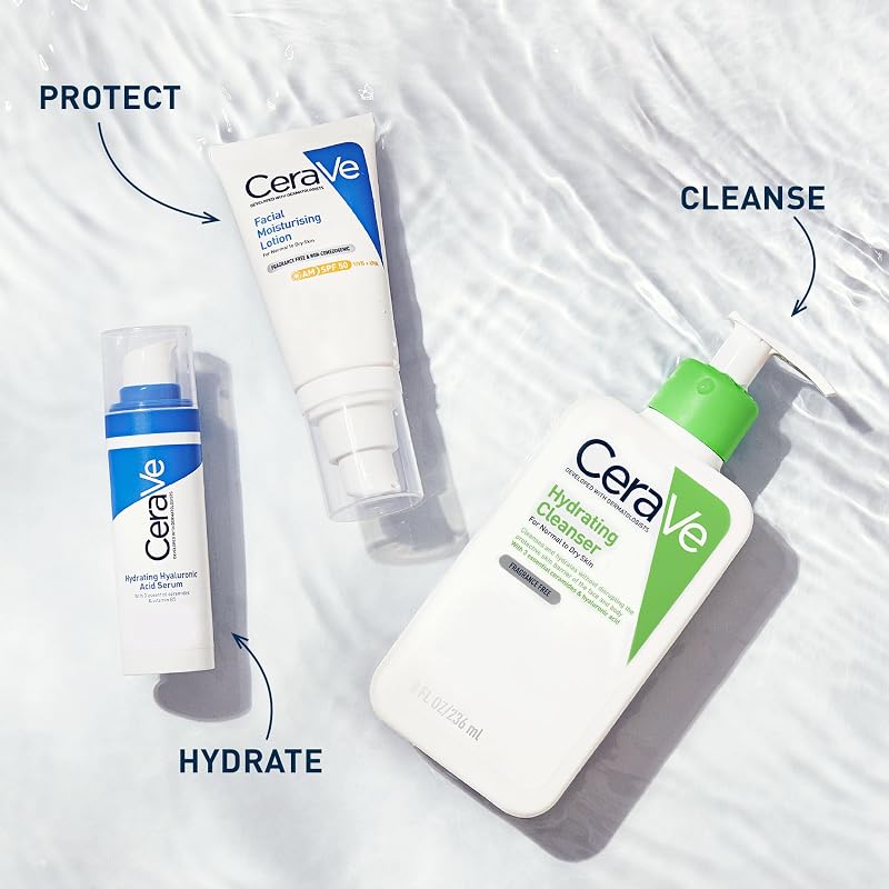 Lotion nettoyante avec hyaluron, glycérine et trois céramides essentiels, nettoyant doux et hydratant, sans parfum ni parfum, 88 ml