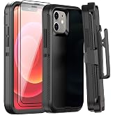 GYJ for iPhone 12/for iPhone 12 Pro Case 6.1" Belt-Clip Kickstand Holster with 2 Screen Protector,Full Body Rugged Heavy Duty Military Grade Shockproof/Drop Protection Cover (Black+Clip)