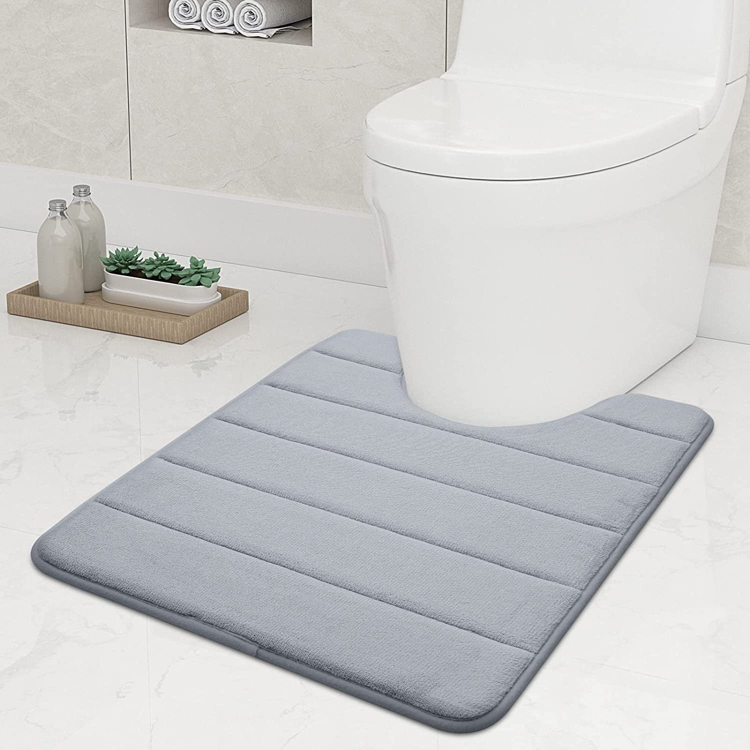 smiry Non-Slip Toilet Mat, U-Shape Ultra Absorbent Memory Foam Bathroom Mat, 50 x 60 cm, Light Grey