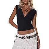 Milumia Women's Sexy Deep V Neck Tank Top Sleeveless Slim Fitted Going Out Crop Tops