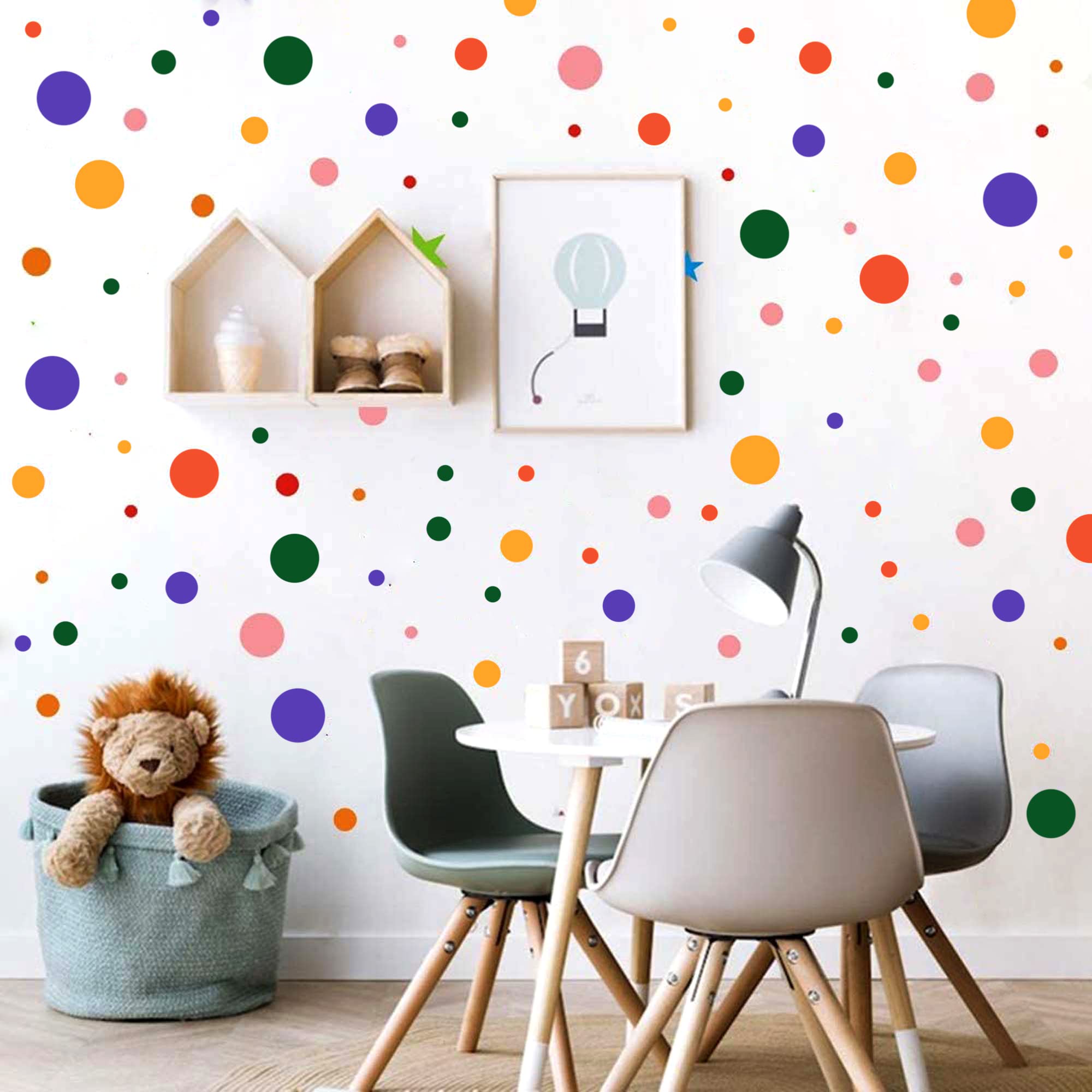 226 Pc's Multi Color Polka Dot and Star Wall Stickers Irregular Polka Dot Stickers Decal Vinyl Wall Art Room Decor Bedroom Decor Peel and Stick Nursery Decor (Muliticoloured Polka Dots) — image 1