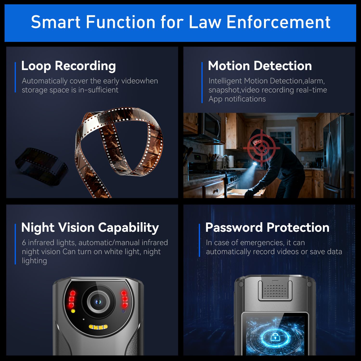 Tarkonn Body Camera, 1080P FHD Body Cam with Night Vision, 4000mah Battery, GPS, 64G Body Worn Camera for Law Enforcement