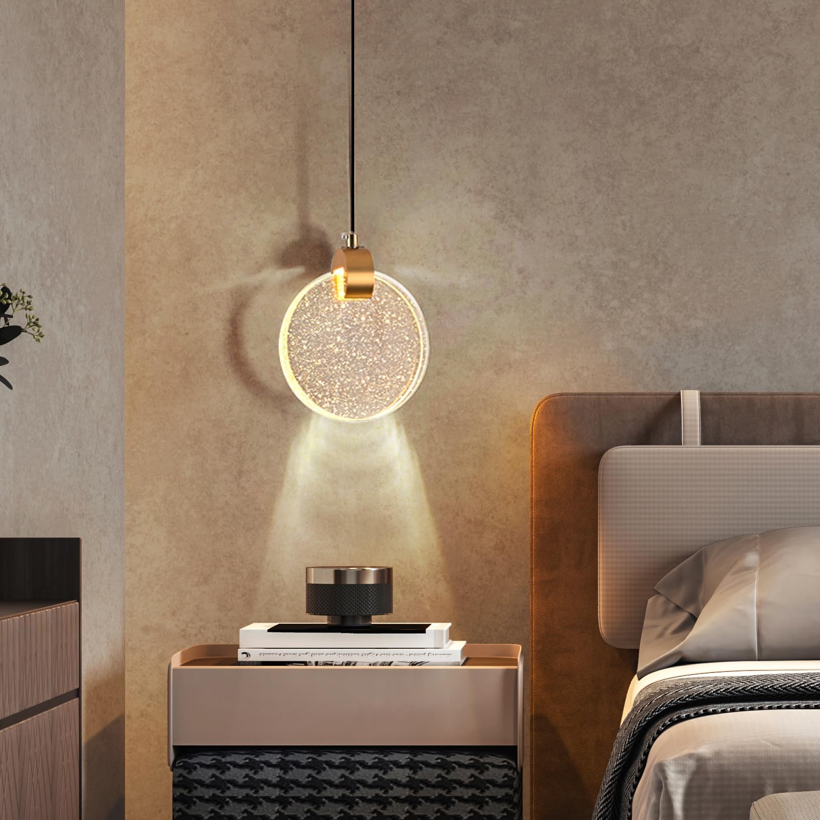 KRIPINC LED Crystal Hanging Ceiling Lights, Gold Pendant Light, Kitchen Island Lights, Vintage Crystal Hanging Lamp for Living Room Bedroom Dining Room Hallway