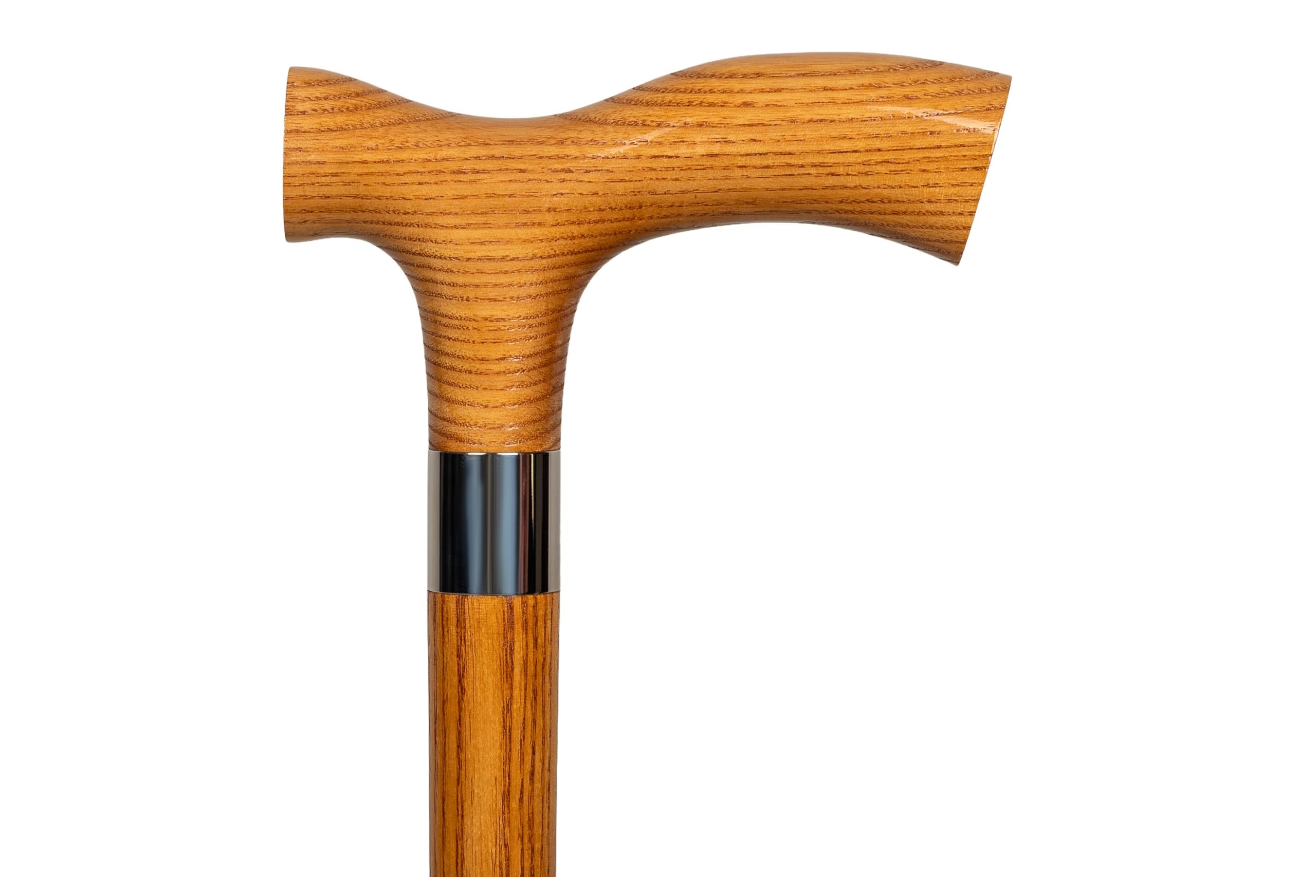 Dr. Watson Classic Fritz Walking Stick – Handcrafted Ash Wood Cane with Polished Stainless Steel Collar (Caramel)