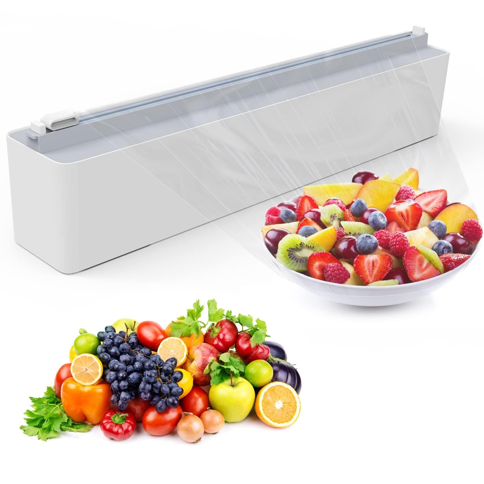 Photo 1 of leQuiven Plastic Wrap Dispenser with Slide Cutter, Reusable Cling Film Dispenser, Double Elastic Buckle Adjustable Length for Aluminum foil, 1 Roll Plastic Food Wrap Included