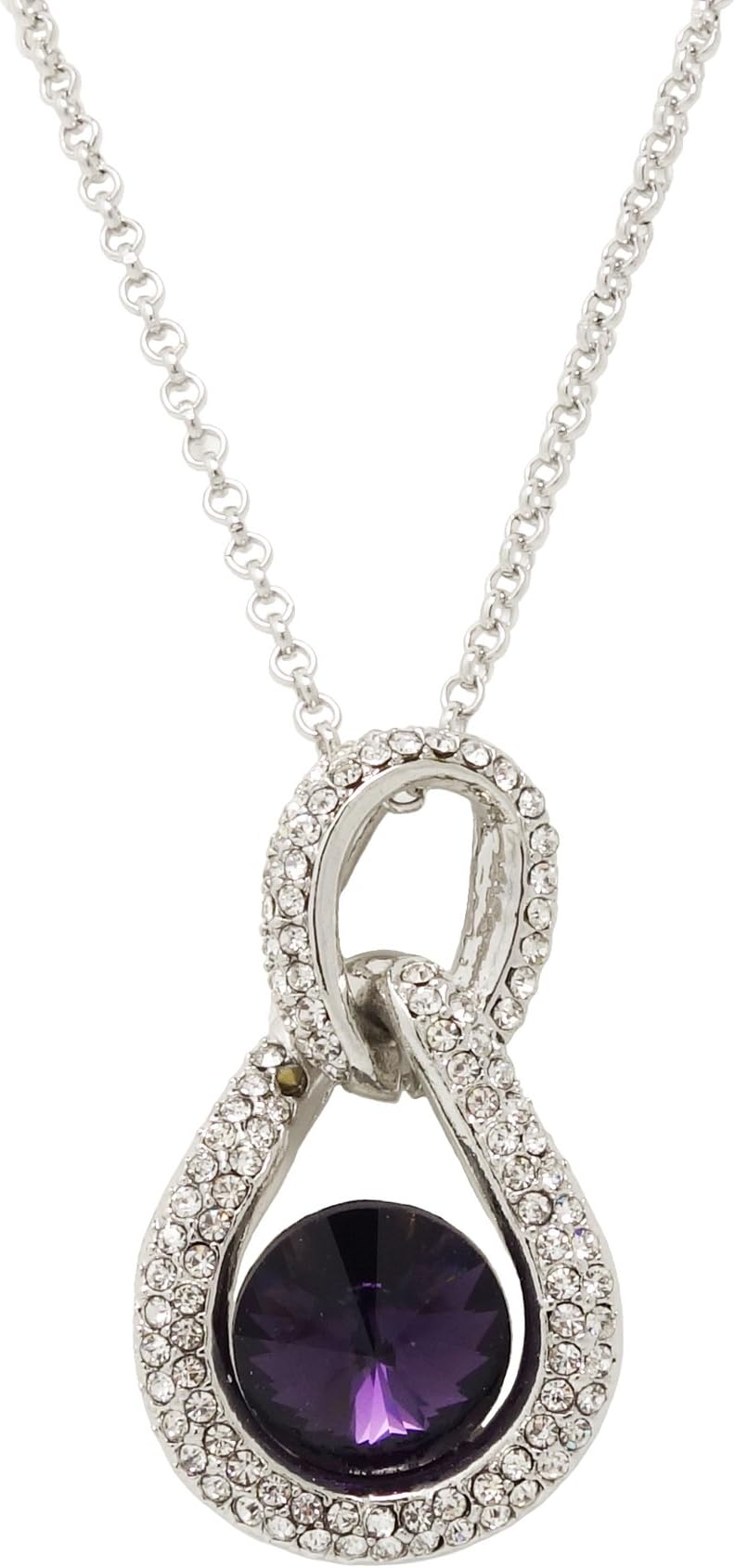 Jaysa Collection Silver Palladium Necklace with Violet Crystal Pendant