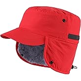 Connectyle Men's Winter Hat with Visor Warm Earflaps Hat Fully Lined Faux Fur Baseball Cap Trapper Hunting Hats