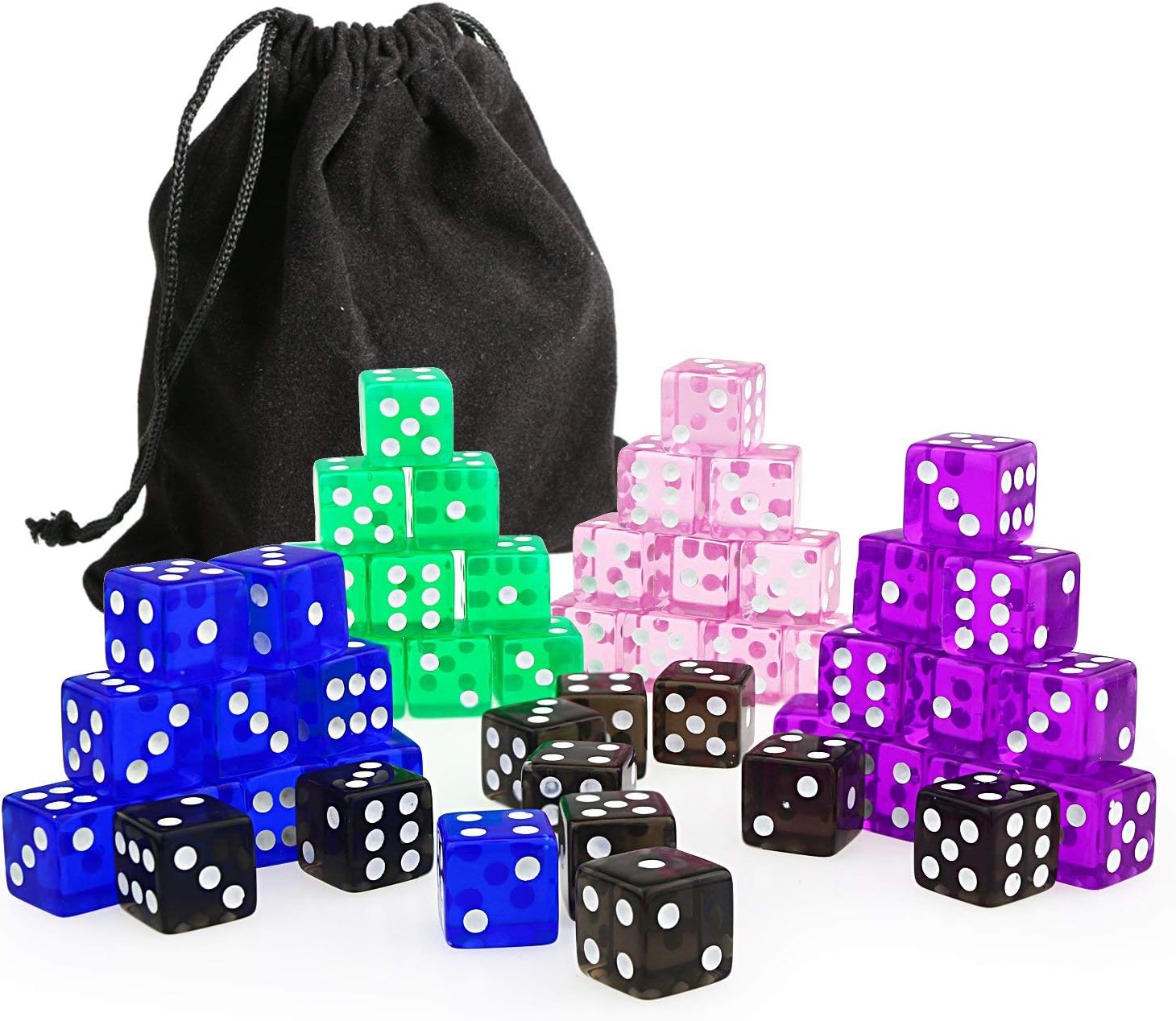 YOUSHARES 50 Pcs Multi-Color Dice Set, Assorted Transparent Color with 10 Pcs each - Image 5